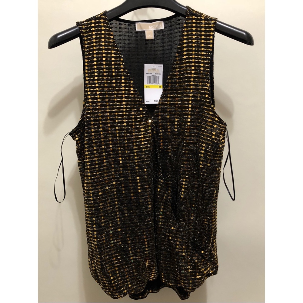 Michael Michael Kors Crossover Wrap Top Gold NWT
